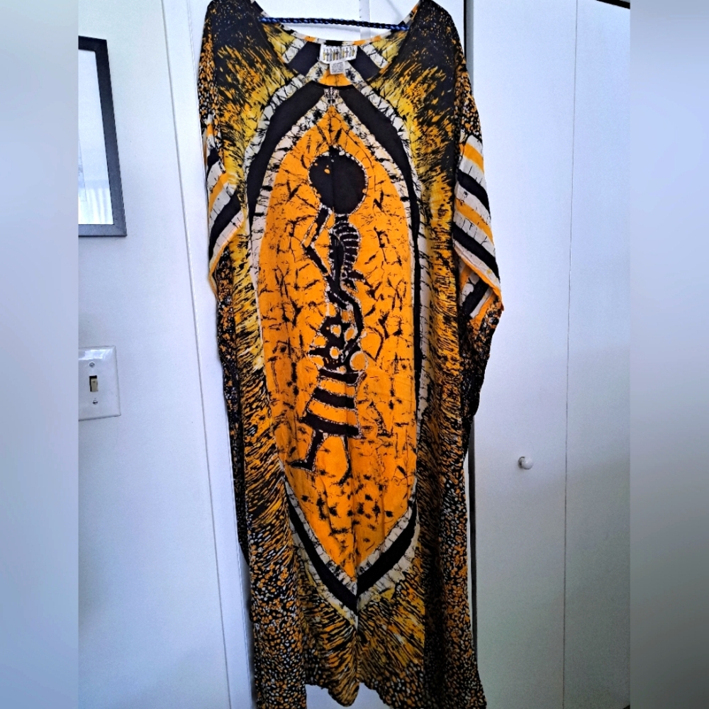 Vibrant Orange and Black Kaftan Dress
